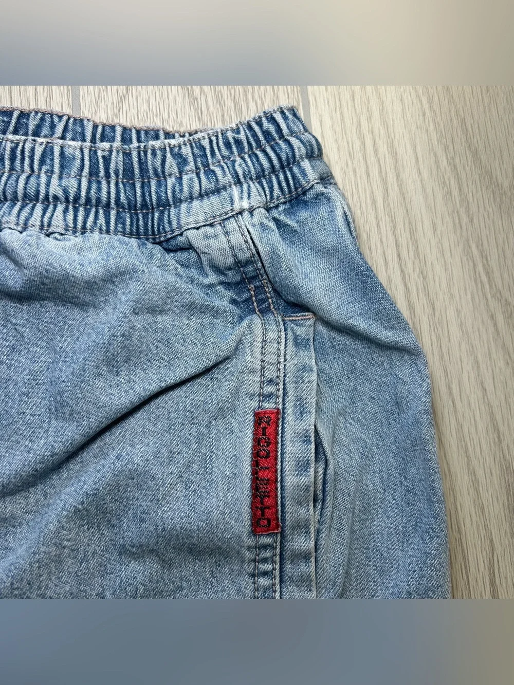 Vintage 90s Rigolletto Light Wash Elastic Waist Denim Shorts Men’s Jorts Sz L 9”